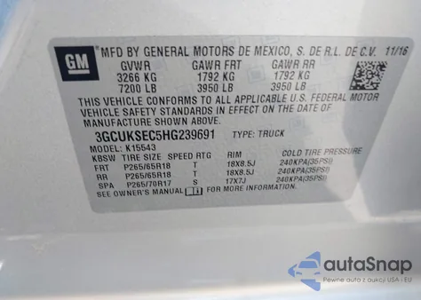 2017 Chevrolet Silverado 2Lz from USA, damaged, VIN 3GCUKSEC5HG239691